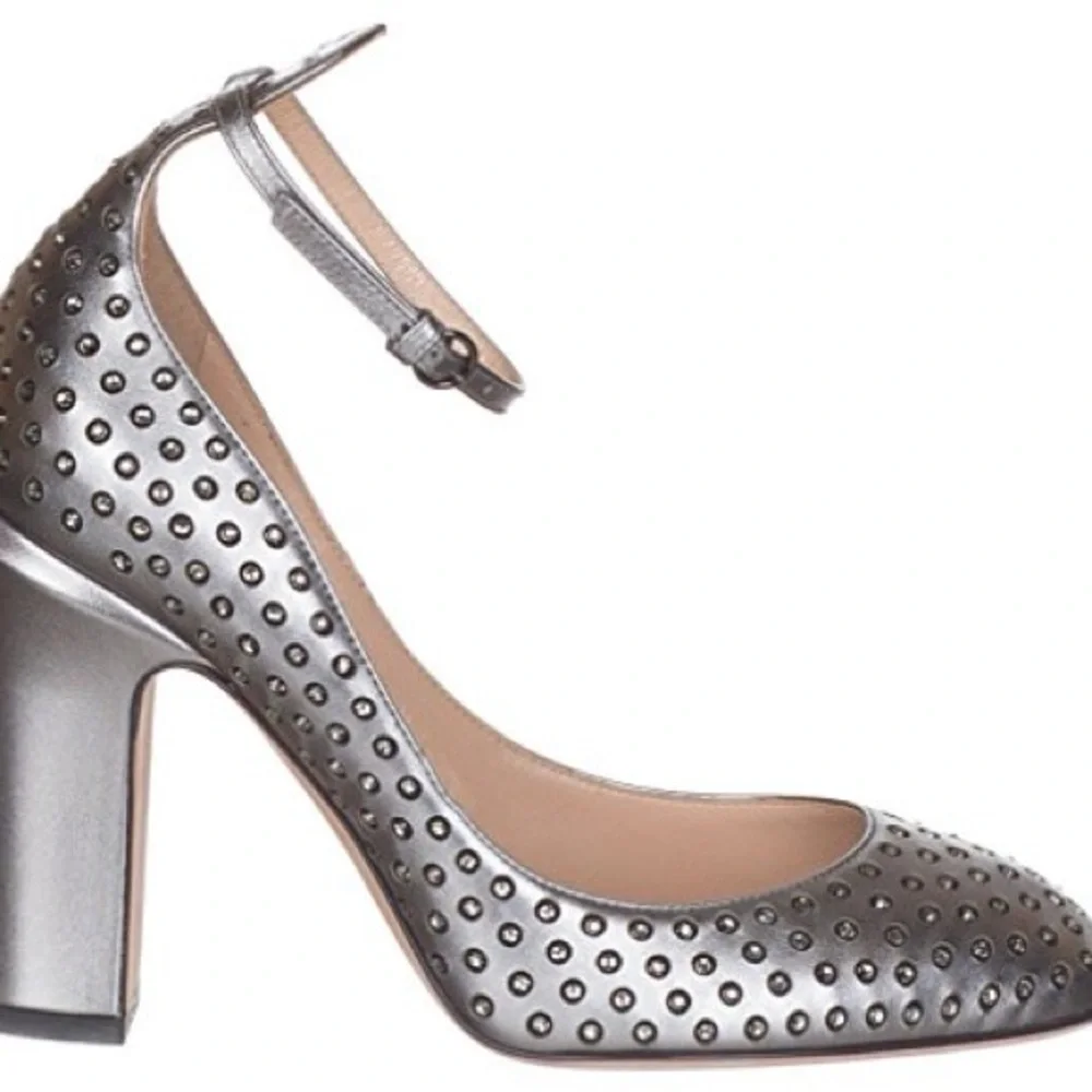 Valentino Garavani Sz 7.5 Metallic Gray Heels with Ankle Strap - Picture 3 of 7